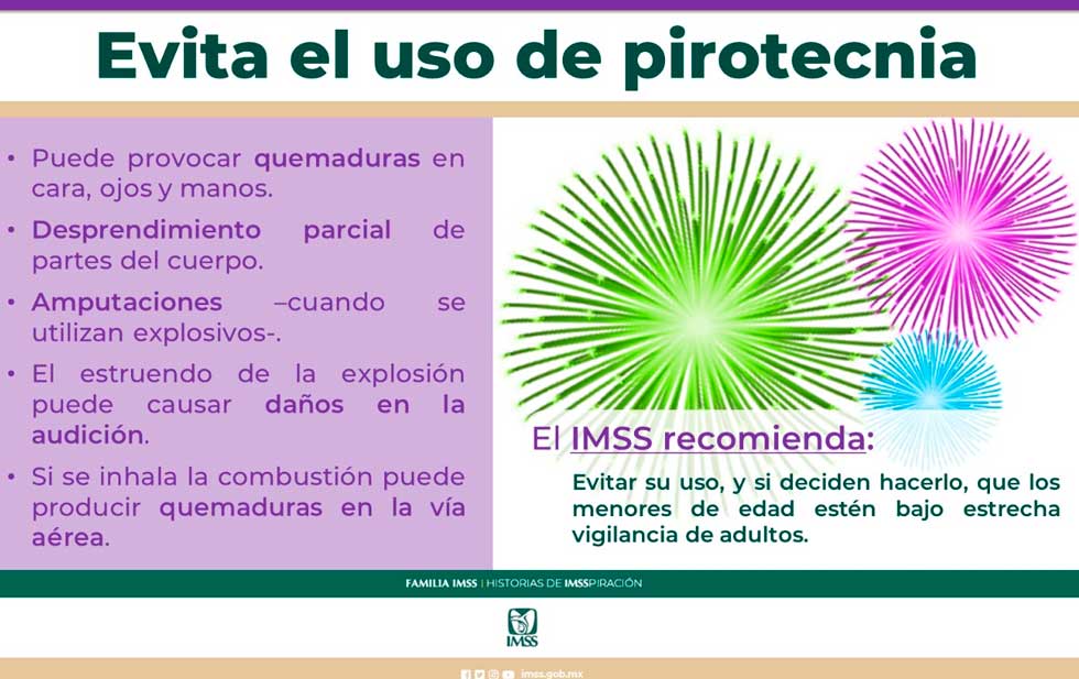 Recomienda IMSS evitar uso de pirotecnia en temporada decembrina