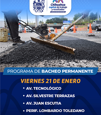Hoy habrá bacheo en cuatro avenidas de la ciudad, toma precauciones