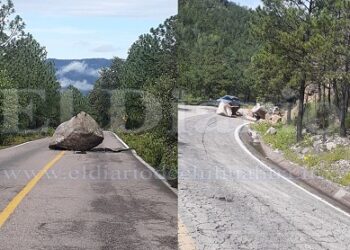 Lluvias dejan roca a media carretera de Parral a Gpe y Calvo