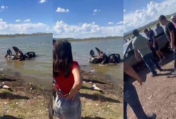 Se hunde pick-up en la presa Chihuahua; iban a remolcar moto