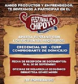 Invita Gobierno Municipal a productores y emprendedores a participar en el Festival del Chipotle, cuarta edición