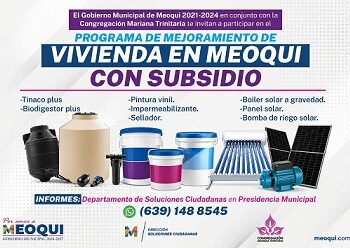 Ofrecen en Meoqui Paneles Solares, Calentadores y otros artículos subsidiados para el mejoramiento de vivienda